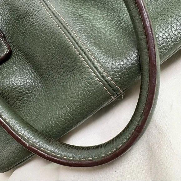 TIGNANELLO Dark Green Leather Satchel Silver Buckles Y2K - Picture 9 of 16